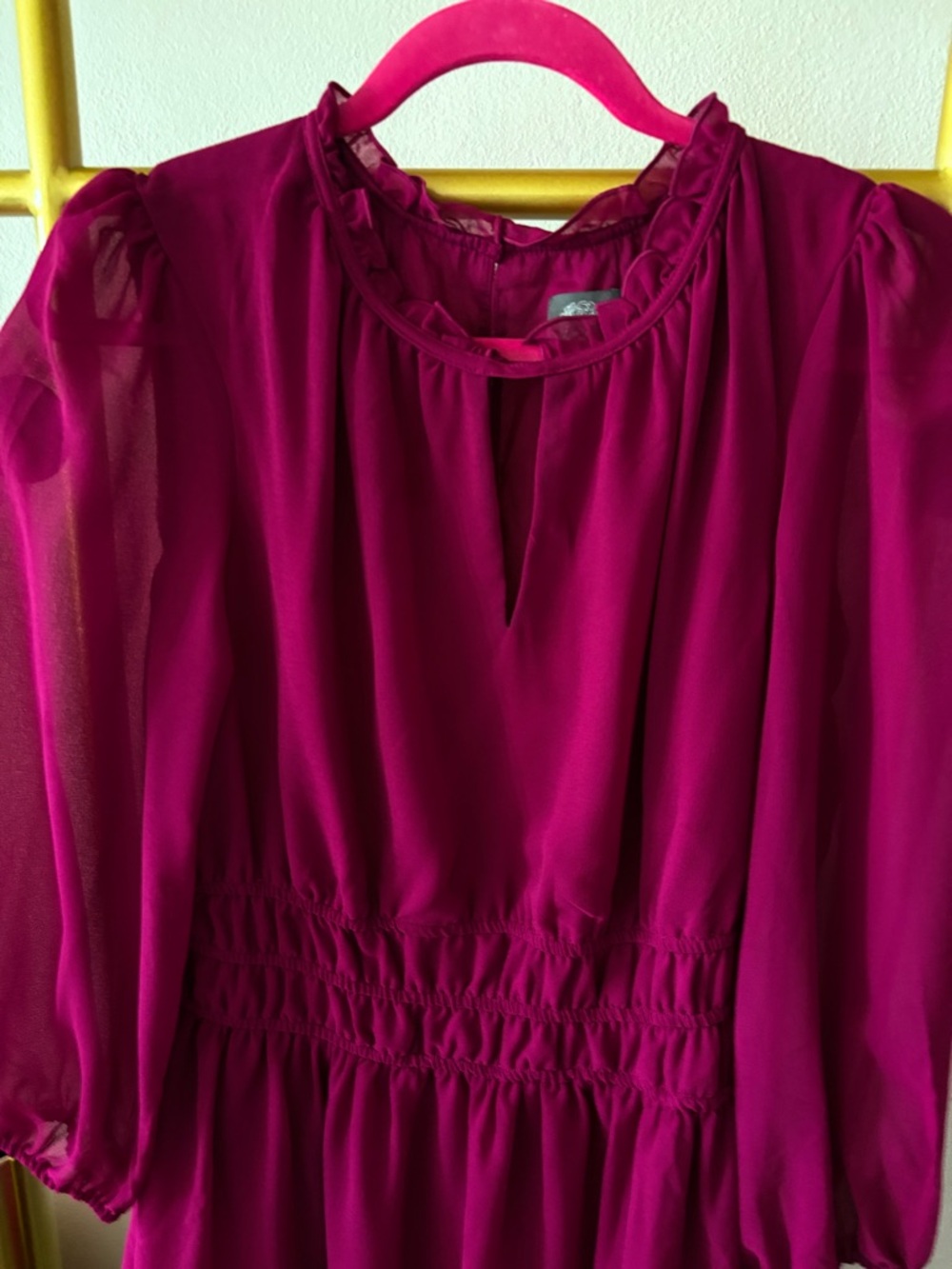 NWT- Vince Camuto Long-Sleeve Smocked Waist Dress - Picture 3 of 10